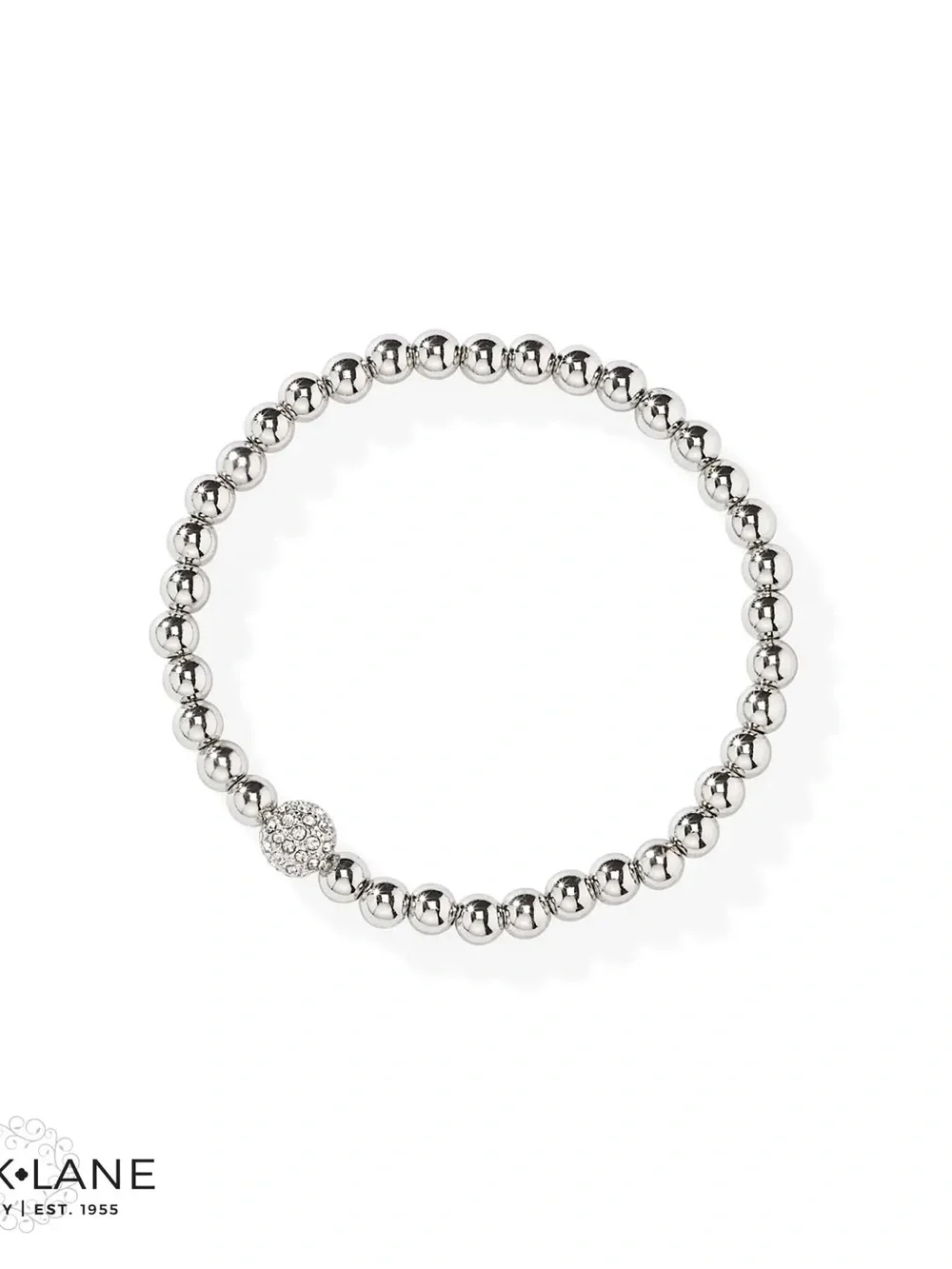 Park Lane MARS Silver Beaded Bracelet, Crystal Pavé Bead, Stretch to Fit, NWT